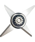 Top view of Beefed Up Ascent Blade Assembly 105733 Replacement for High Performance Blender, stainless steel four-blade design.