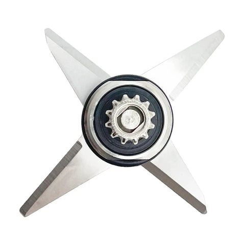 Top view of Beefed Up Ascent Blade Assembly 105733 Replacement for High Performance Blender, stainless steel four-blade design.