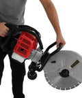 High Output 52Cc Gas Cut Off Saw Cracks Asphalt Like A Warm Knife Through Butter Utilizing 1400 Watt Motor And 1800 Rpm Speed Plus Wet Disk Design for cutting.
