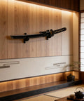 Wooden Sword Wall Mount Kit Two Pack For Katana Wakizashi Tanto Swords Display Holder with rustic finish in modern decor