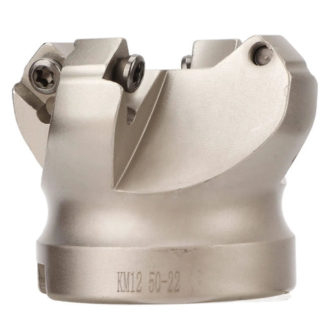 Front view of a silver metal face milling cutter body with clamp screws