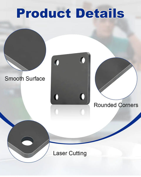 8 Pack A36 Steel Plates 3x3x3/16 Inch Hot Rolled Steel Squares With 4 Holes showcasing smooth surface and rounded corners
