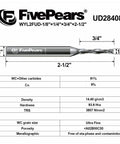 Up And Down Cut Compression Spiral Router Bit For CNC Machines, One Eighth Inch Cutting Diameter, dimensions and specifications