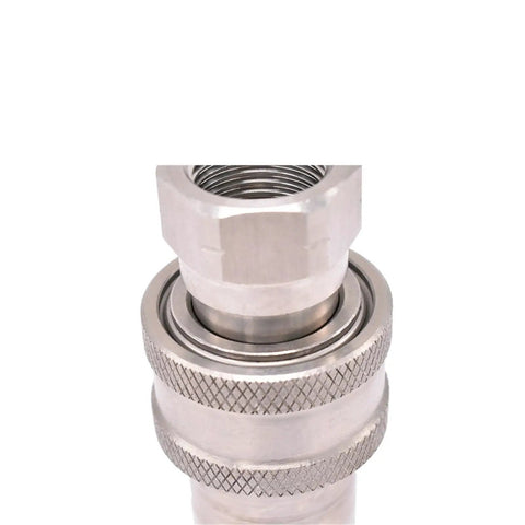 Badass Heavy Duty 304 Stainless Steel Hydraulic Quick Coupling Connector With Fast Release Push To Connect Fittings 3/4 Inch close-up view.