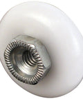 Keep Those Shower Doors Gliding Smooth With These Universal Nylon Rollers No Sweat Fix For Worn Wheels Bold Hex Threads Match Up With Most Tub Frames And Get You Moving Right Along Fast Inside This Four Pack Setup - close-up of nylon roller with hex nut.
