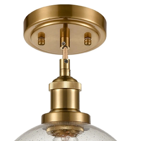 Modern Brass Seeded Glass Pendant Light With Dimmable Hanging Fixture Handblown Clear Glass Shade With Tiny Bubbles Base Detail