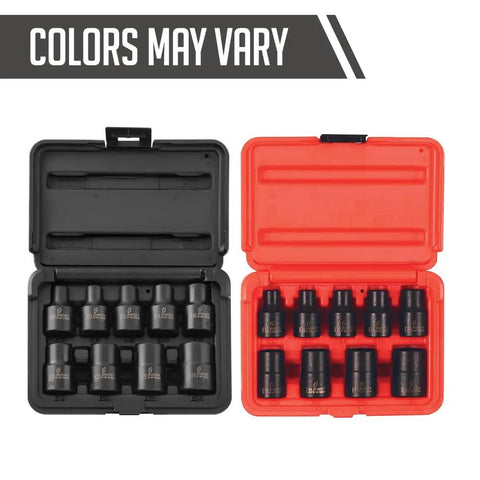 Half Inch Drive External Star Impact Socket Set 6 Point Cr-Mo 9 Piece E10 Through E24 With Heavy Duty Blow Molded Case