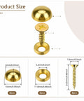 Hella Durable Gold Brass Decorative Screws With Rust Resistant Caps For Super Easy Furniture Upholstery And Mirror Mounting size guide with measurements.
