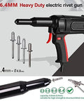 Pro Grade Electric Blind Rivet Gun Featuring A Smooth 27mm Stroke And No Fuss Auto Ejection System For Aluminum Steel Copper Metal Sheets Big Time Heavy Workhorse Power Fastener For Shop Use with rivets.