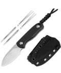 Drop Bear Fixed Blade Knife with 2.57 Inch D2 Satin Blade, Ultra Lightweight EDC Camping Knife with Black G10 Handle, Hidden Tools