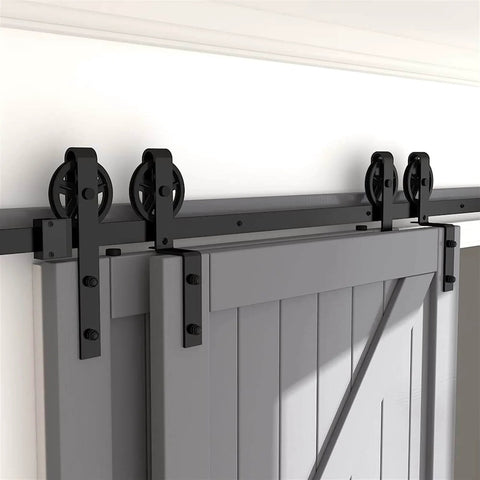 Heavy Duty Sliding Barn Door Track Hardware Kit With Rolling Library Ladder And Bypass Rails For Single Or Double Wooden Doors