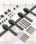 Heavy Duty Double Sliding Barn Door Hardware Kit In Black Carbon Steel For Smooth Quiet Operation Monorail System Easy To Install
