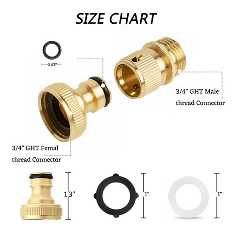Size chart of Two Pack Brass Garden Hose Quick Release Fittings Kit For Easy Water Connection Leak Proof And Durable Connectors