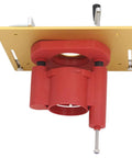 Heavy Duty Aluminum Alloy Router Table Insert Plate With Precision Lift Base And Hand Crank Dial For Dead On Woodworking Cuts Built Tough Flip Top Setup For Power Tools, showing red lift mechanism.