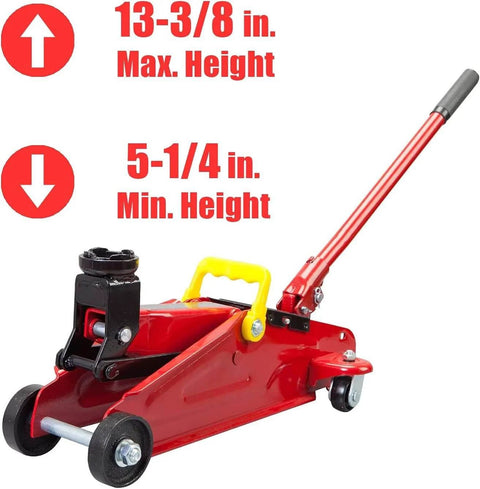2 Ton Hydraulic Floor Jack With Two Jack Stands, Heavy Duty Steel Lift Set For Cars showing height range.