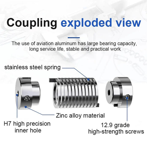 Heavy Duty D26L38 Aluminum Alloy Spring Coupling Plug And Play Encoder Screw Mount For Stepping Servo Motors exploded view with components labeled.