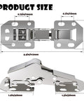 Upgraded Soft Close Surface Mount Hinges For Frameless Kitchen Cabinets, 90 Degree Concealed Door Hardware dimensions shown.
