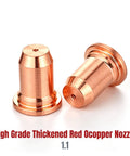 Get A Crazy Good Deal On This 23Pcs Plasma Cutter Torch Consumables Kit With Swirl Ring And Retaining Cup Perfect For Cut55 And Mpcut60 Non-Hf Machines Featuring 1Point1mm Nozzles And Replacement Electrodes, high-grade thickened red copper nozzle detail.