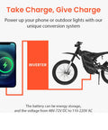 Image showing Badass Electric Dirt Bike For Adults Teens with inverter, charging phone, showcasing its energy conversion system.