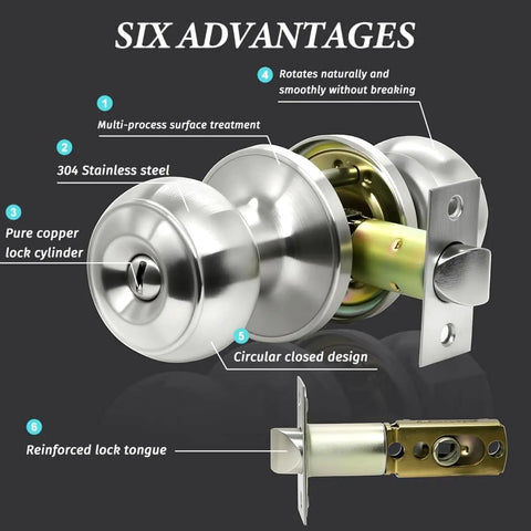 Stainless Steel Ball Door Knob With Keyed Lock Satin Nickel No Fuss Install Entry Door Handle Set advantages diagram