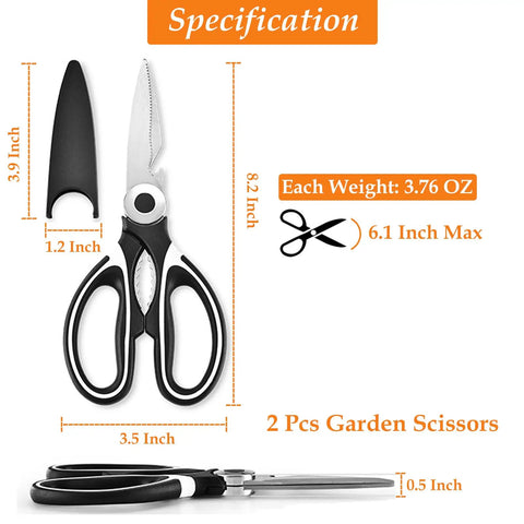 2 Piece Garden Shears And Flower Scissors Set With 2.5mm Thick Stainless Steel Blades, specifications and dimensions