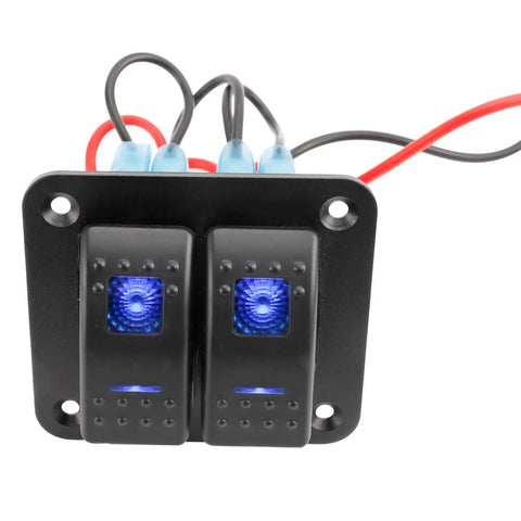 12-24V Boat Switch Panel Illuminated Rocker Switch Aluminum Prewired Dash Panel with 2 Gang Toggle Switches On Off 5 Pin LED