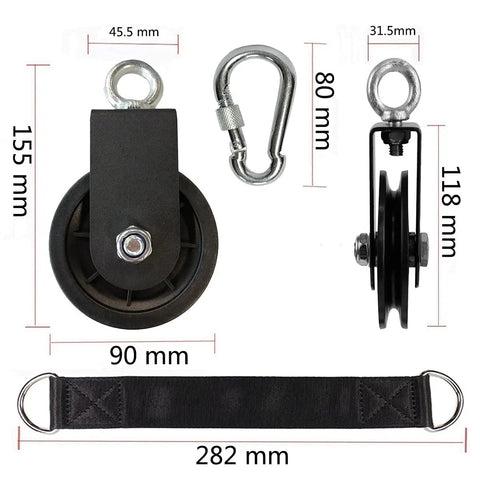 Heavy Duty Gym Pulley Wheels For Lat Machines 360 Degree Rotating Cable Block With Secure Carabiner Hook 350 Pound Capacity Smooth Swivel Operation Rugged Build Made For The Daily Grind And Garage Rig Mods Pair Included