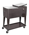 80 Quart Rolling Cooler Ice Chest Cart For Outdoor Parties And Backyard Barbecues Dark Brown Wicker Faux Rattan Tub Trolley With Wheels Shelf And Bottle Opener Portable Beverage Station For Patio And Deck