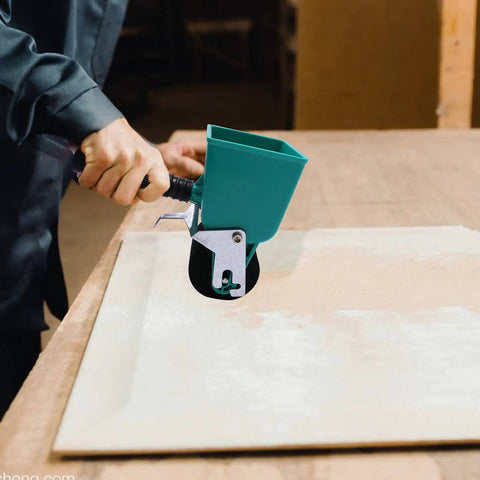 User applying glue with a Heavy Duty Portable Glue Roller With Smart Flow Control Switch For Even Woodworking Adhesive Coating And No Drama Diy Fix Projects All Year Long Using 180 Ml Tank Capacity.