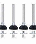 Set of 4 silver M10 threaded 20 degree swivel heavy duty furniture leg levelers with T nuts and screws, black bases, adjustable feet