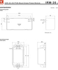 Technical diagram of Beefy 30W AC-DC Power Module With 5V Output For PCB Mount Or Screw Terminal 5V 6A IRM-30-5ST