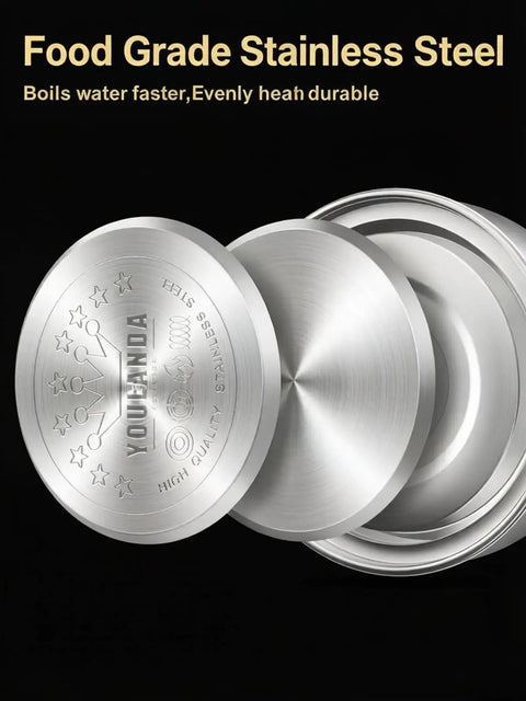 Bottom of Stovetop Whistling Tea Kettle, 2 Quart Stainless Steel Pot, showcasing food-grade material and durability.
