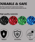 Image showing black, red, green, and blue high-quality PVC pellets, indicating waterproof, snow protection, and sunproof features.