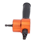 Dual Head Electric Nibbler Attachment With 360 Degree Cutting For Metal Sheets, orange and black drill attachment shown