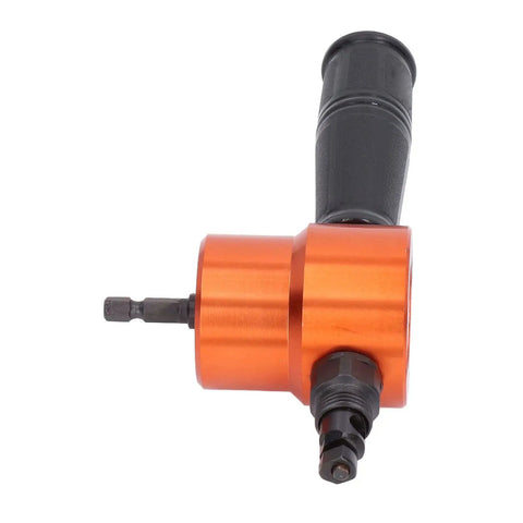 360 Degree Double Headed Sheet Metal Cutter Electric Nibbler Attachment For Drills showing the orange and black tool design.