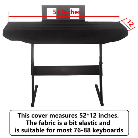 Premium Suede Digital Piano Keyboard Cover For 76 To 88 Keys With Dust Protection, elastic drawstrings, black, size 52x12 inches