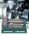 Beefy Five Inch Machine Vise With Widened Jaws for woodworking and drill press tasks, heavy duty cast iron clamp in workshop use