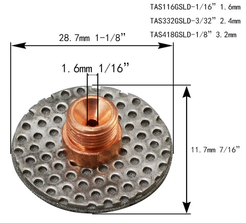 Pro-Grade TIG Welding Torch Spare Parts Kit With Wedge Collet Bodies Quartz Nozzles And Clear Glass Cups dimensions diagram