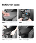Installation steps for Premium Leather Center Console Armrest Cover For 2024 2025 2026 Subaru Crosstrek And Impreza shown in four images