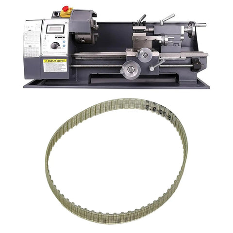 Built Damn Tough 1.5M 70 Tooth Steel Reinforced Mini Lathe Drive Belt and lathe machine setup.