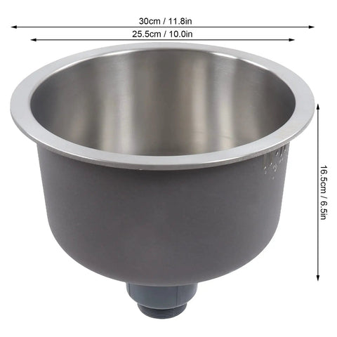 Mini Round Stainless Steel Kitchen Sink Bar Basin With Drainpipe Fitting 30cm Diameter Compact Drop In Mount Durable Rust"}