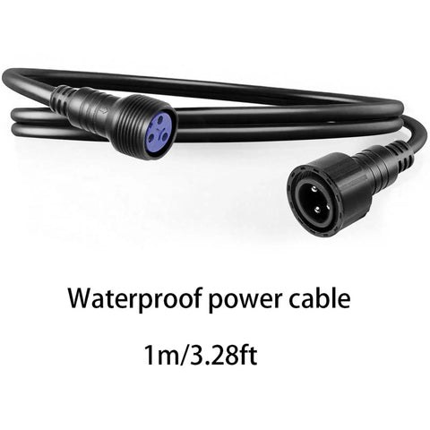 Tough As Nails Ip65 Waterproof Power Extension Cord With Three Pin Connectors For Outdoor Stage Lighting Par Lamps And Rigging Runs One Meter AWG Wire No Sweat Setup, showing connectors and cable length of 1m.