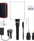 3 In 1 Foam Cutter Tool Set With Storage Bag, Includes 4.1 Inch Hot Knife Cutter Pen, 2.6 Inch Bendable Foam Cutter, 4.1 Inch Bow Wire Cutter, 32.8 Feet Replacement Wire, Marker Pen For Precise Styrofoam Shaping And Craft Projects. Kit parts laid out on white background