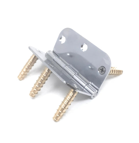 4 Pack One And A Half Inch Stripped Screw Hole Repair Kit for Doors and Hardware showing metal hinge and brass screws