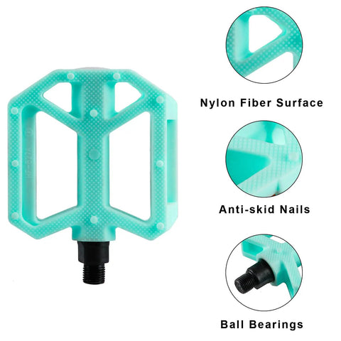 Rugged Non Slip Bicycle Pedals For BMX Mountain And City Bikes With Reflector Lightweight 1/2 Inch Boron Steel Spindle in Blue