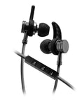 Slick Bluetooth Wireless Sports Earbuds Featuring Removable Ear Hooks And Rugged Flat Cable Design with built-in microphone.