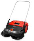 Heavy Duty Turbo Hand Sweeper With Dual Disc Brushes And Beltless Drive Works Like A Super Champ crushing fine dust and grime.