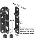 Eight Pack Heavy Duty Bed Rail Brackets And Non Mortise Wood Frame Connectors To Revive Cranky Headboards And Footboards With Hella Solid Powder Coated Steel For No Sweat Diy Repairs, low carbon steel hardware with dimensions.