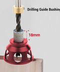 Heavy Duty Vertical Hole Punch Locator And Straight Angle Drilling Jig With 6 8 10 Mm Bushings close-up of red drilling guide bushing