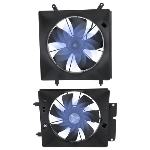 Direct Swap Radiator Cooling Fan And AC Condenser Assembly For Honda Crv 2002 To 2006 showing dual cooling fans for efficient heat management.
